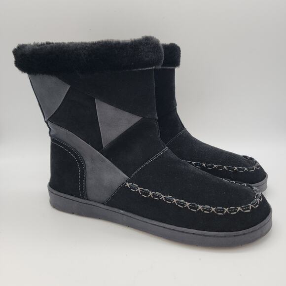 Earth Origins Willa Fur Boots Size 11 Black Faux Suede Side Zip Winter Snow - Picture 1 of 11